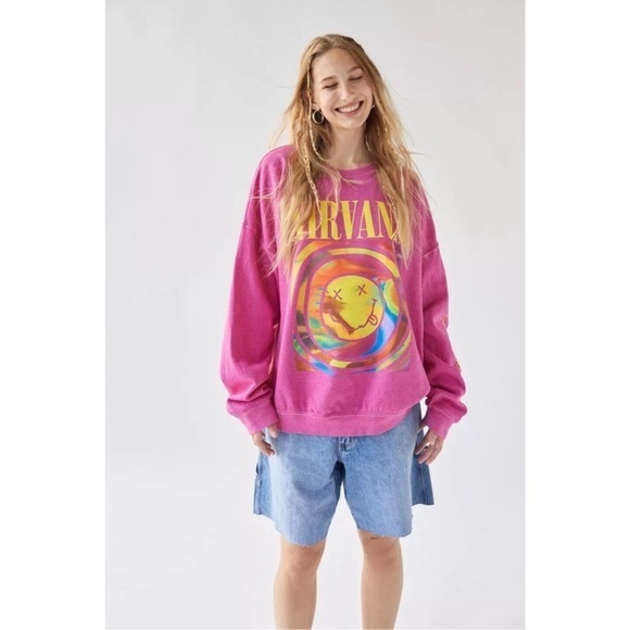 NIRVANA Sweaters - Pink Nirvana Graphic Sweatshirt size small